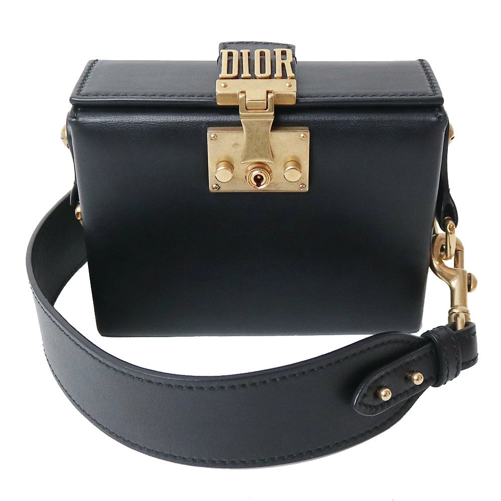 Christian Dior Addict Shoulder Bag Crossbody Calfskin Leather Black
